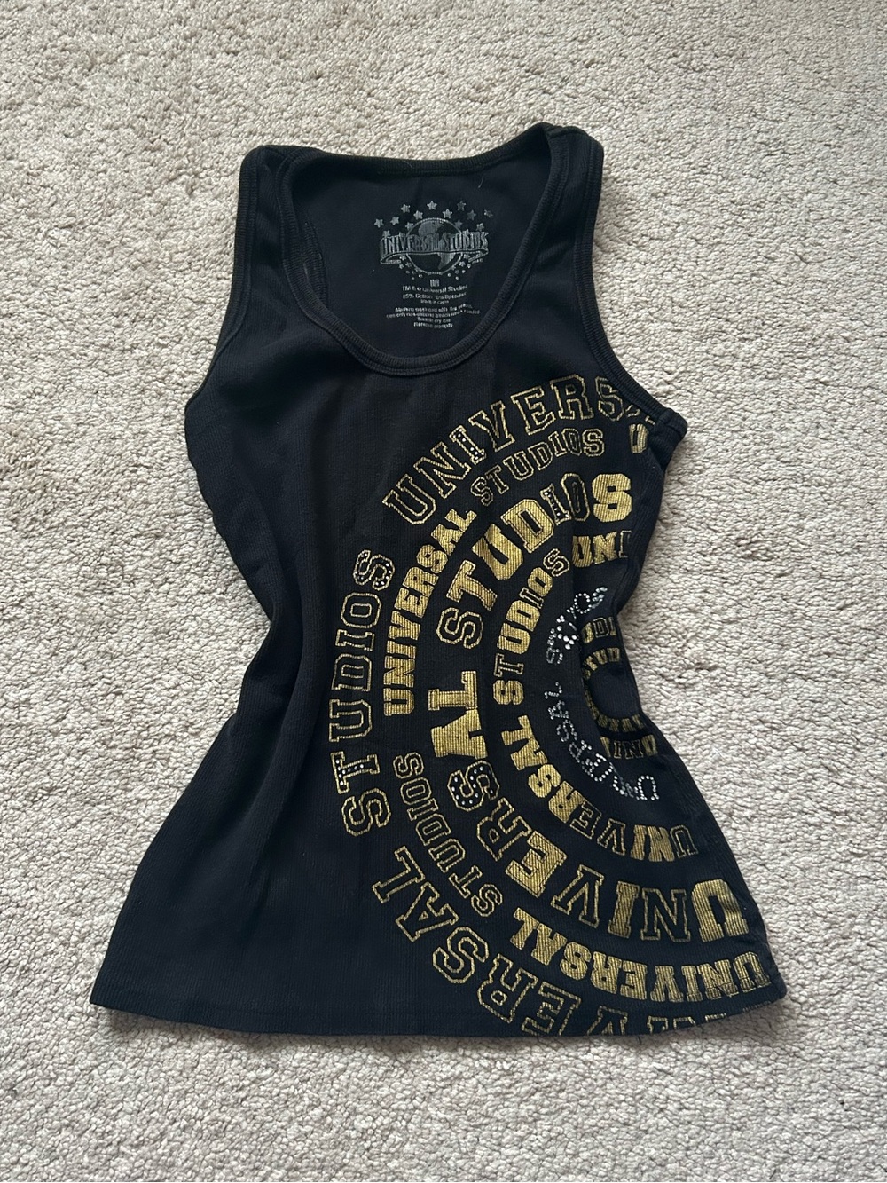 Universal Studios Black Tank Top with Gold Graphic